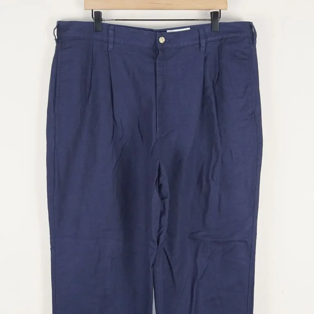 Vintage Eddie Bauer High Waist Pleated Linen Cotton Blend Blue Pants Sz 40 x 30